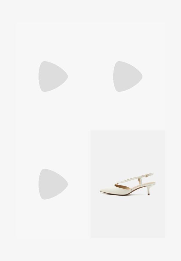 Grønne jumpsuit med et bladmønster, korte ærmer, og et bælte i taljen, lavet af letvægtsstof med en glat tekstur.; Hvid spids tå slingback pumpe med lav stilet hæl og et gyldent dekorativt element på den forreste rem.; Vævet beige håndtaske med rund form, justerbar mørkebrun rem og rundt "MK" logoemblem på forsiden i midten.; Hængende øreringe med stjerneformede grønne detaljer, pyntet med små grønne sten og en central grøn ædelsten, sat i sølvfarvet metal.