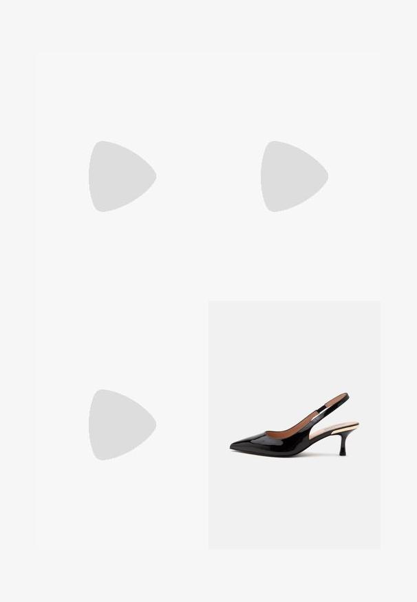Schwarzer Netz-Body mit langen Ärmeln, über einem schwarzen, eleganten Unterteil geschichtet. Auffällige Unterwäschenelemente und Reißverschlussverschluss am Rücken.; Schwarzer Lackleder Slingback-Pumps mit spitz zulaufender Kappe und niedrigem Katzenabsatz auf weißem Hintergrund.; Schwarze Handtasche mit strukturiertem Design, ausgestattet mit einem oberen Griff, einem Schultergurt und dekorativen metallischen Nieten auf der Vorderseite.; Silberne Tropfohrringe mit abgerundeten, reflektierenden Oberflächen; minimalistisches Design mit glatter Textur und subtilen Brandingdetails.