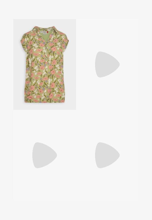 Ragwear CHERRIE - Bluse - light green; Weiße Denim-Jeans mit geradem Bein, im Fünf-Taschen-Stil und mit kupferfarbenen Hardware-Details. Rohschnitt an den Knöcheln.; Weißes Leder-Sneaker mit schwarzem Gummi-V-Logo. Strukturierte cremefarbene Sohle, weiße Schnürsenkel und Fersendetail in Schwarz mit dem Markennamen.; Silberne Creolen, kreisförmig, mit glatter, glänzender Oberfläche und gleichbleibender Breite. Minimalistisches Design ohne zusätzliche Akzente.