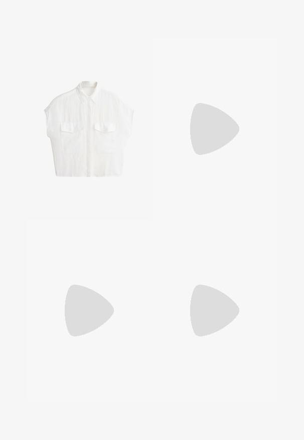 Chemise blanche à manches courtes avec boutons, col et deux poches avant à rabat, présentée sur un fond blanc uni.; Jupe plissée florale en tissu léger, avec un mélange de teintes rose, verte et violette. Tombe sous le genou avec une taille froncée.; Sandale à plateforme en cuir blanc avec semelle en jute tressée, bride de cheville avec boucle dorée et brides croisées sur l’avant sur fond uni.; Sac à main en paille tissée avec rabat en cuir blanc, boucle dorée et bandoulière réglable marron foncé sur fond blanc.