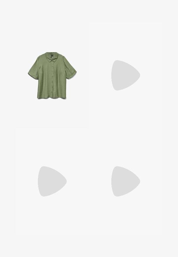 Chemise à manches courtes, de couleur vert clair, avec un col, en tissu texturé et boutons marron. Présente une coupe ample et un design simple.; Jupe noire enveloppante avec une fermeture à bouton sur le côté, fabriquée en tissu lisse, arrivant au genou avec un léger détail de superposition.; Bottines en cuir noir avec doublure en fourrure, bout arrondi, laçage à l'avant, œillets dorés et couture jaune le long de la semelle et du bord.; Ensemble de quatre paires de boucles d'oreilles créoles en argent de tailles variées, avec une finition lisse et polie et des fermoirs à charnière pour un port sécurisé.