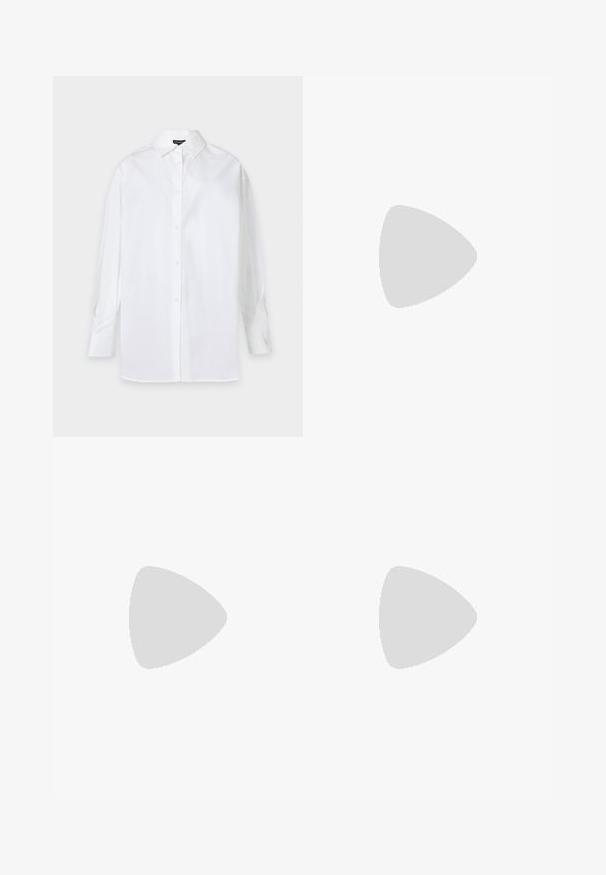 Wit overhemd met lange mouwen, knoopsluiting, puntige kraag en knoopmanchetten, weergegeven tegen een effen lichte achtergrond.; Luipaardprint shorts met een mix van beige en zwarte tinten, geplooid ontwerp en zijzakken. Gemaakt van een soepele stof met een glanzende afwerking.; Zwarte puntige slingback platte schoen met lage hak en "LOVE MOSCHINO"-logo aan de zijkant tegen een effen lichte achtergrond.; Michael Kors shopper met donkerbruin patroon op de body, lichtbruine leren riemen en onderkant, gouden MK-logo hanger aan het handvat.