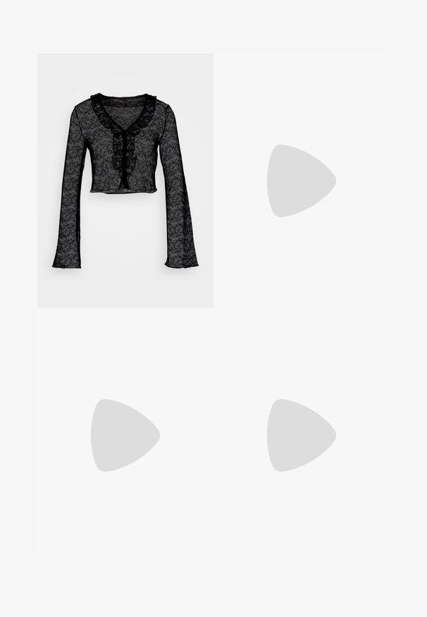 ONLY ONLJESSICA FRILL - Langærmet T-shirt - black; Lagd af lagdelt sort tyl, denne nederdel har en elastisk talje og et kaskade-design med varierende længder og let glitrende accenter.; Sorte læder knæhøje støvler med snørebånd foran, sølvøjer og sidebælte. Har en tekstureret overflade og stablet hæl.; Sort suedebånd med en lille central sølvperle og en sløjfedetalje, der har en simpel lås med en justerbar kæde.
