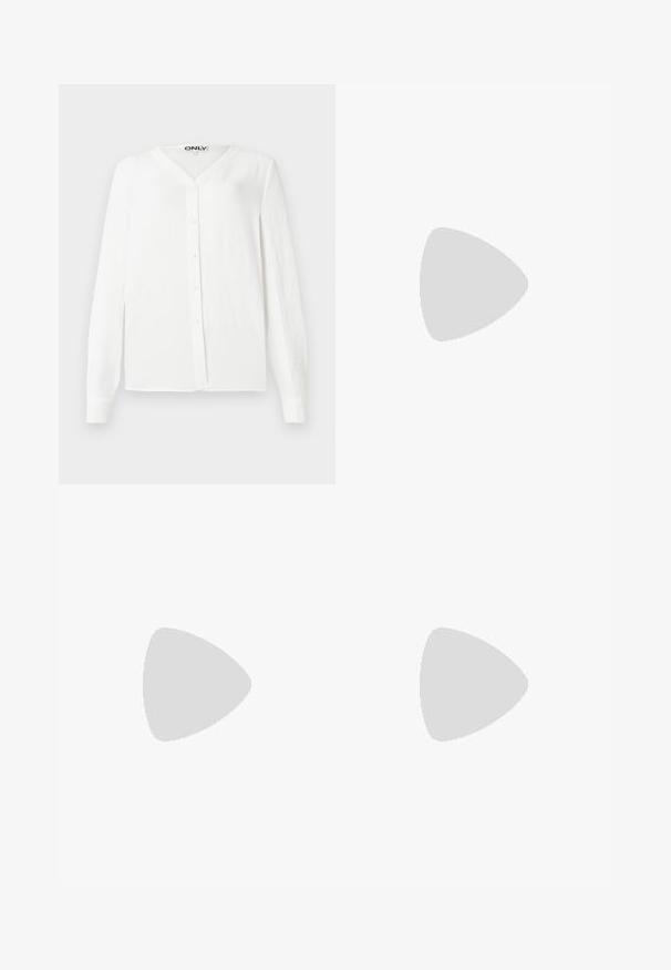 Chemise blanche à manches longues avec un col en V, fermeture boutonnée à l'avant, tissu texturé et coupe droite. Comprend six boutons et des poignets standards.; Jupe en coton bleu marine à forme évasée, avec des plis, un ourlet effiloché et une taille avec passants pour ceinture.; Bottes noires en cuir montant jusqu'au genou, avec un talon fin, un bout pointu et des détails de lanière à la cheville. Texture lisse et design ajusté.; Petit sac à main noir brillant avec deux longues anses et des détails à cordon sur les côtés sur un fond clair uni.