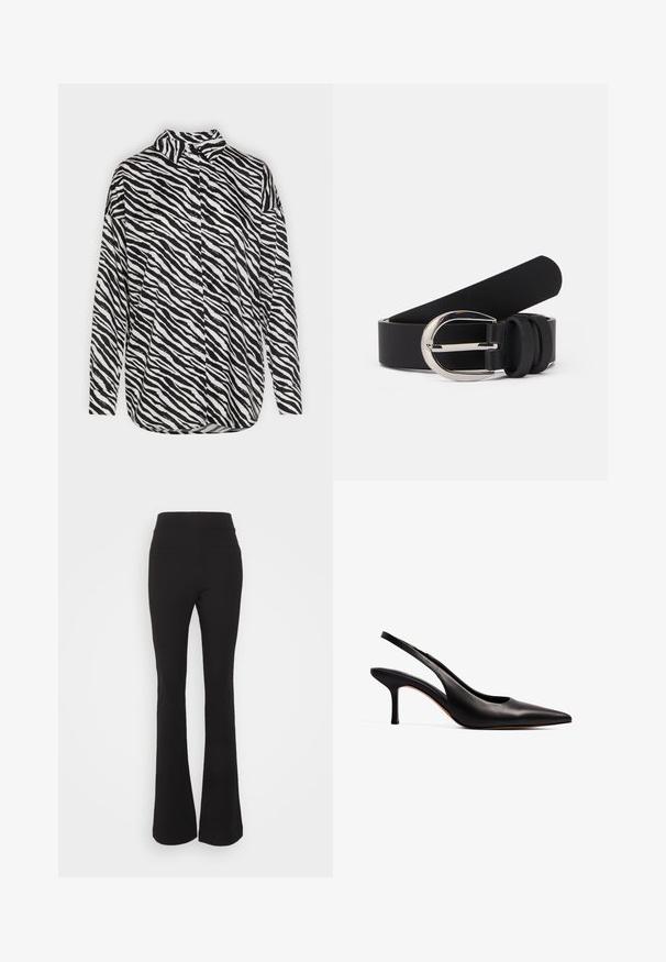 Notes du Nord KIRA - Skjortebluser - black; Gina Tricot Tall LUNA TROUSERS - Bukser - black; NA-KD Pumps - black; Sort læderbælte med en glat overflade, der har en sølvfarvet metalspænde og enkle løb-accenter. Designet er elegant og minimalistisk.