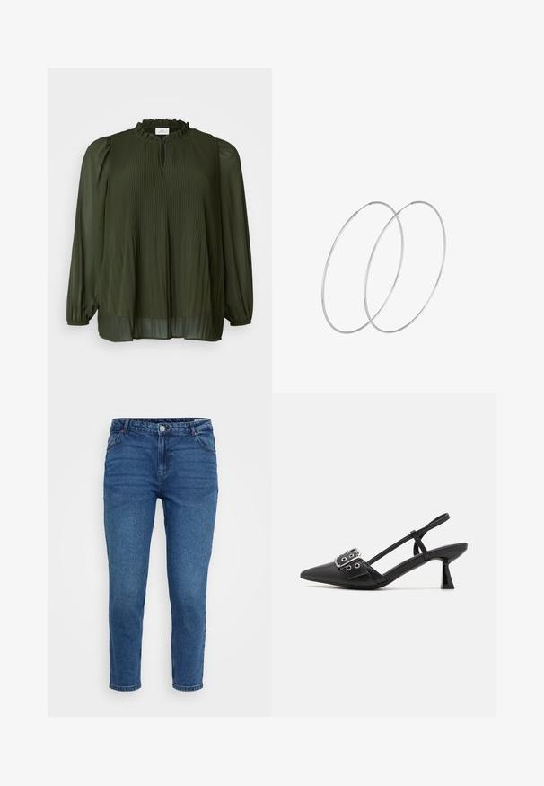 ONLY Carmakoma CARPIONA - Tuniek - rosin; Blauwe spijkerbroek met een middelhoge taille, vijf zakken en rechte pijpen. Bevat stiksel en metalen hardware accenten.; Simmi London DALA - Klassieke pumps - black; Zilveren hoepel oorbellen met een minimalistisch ontwerp. Cirkelvormig, gladde textuur en dun profiel. Lichtgewicht met een gepolijste afwerking.