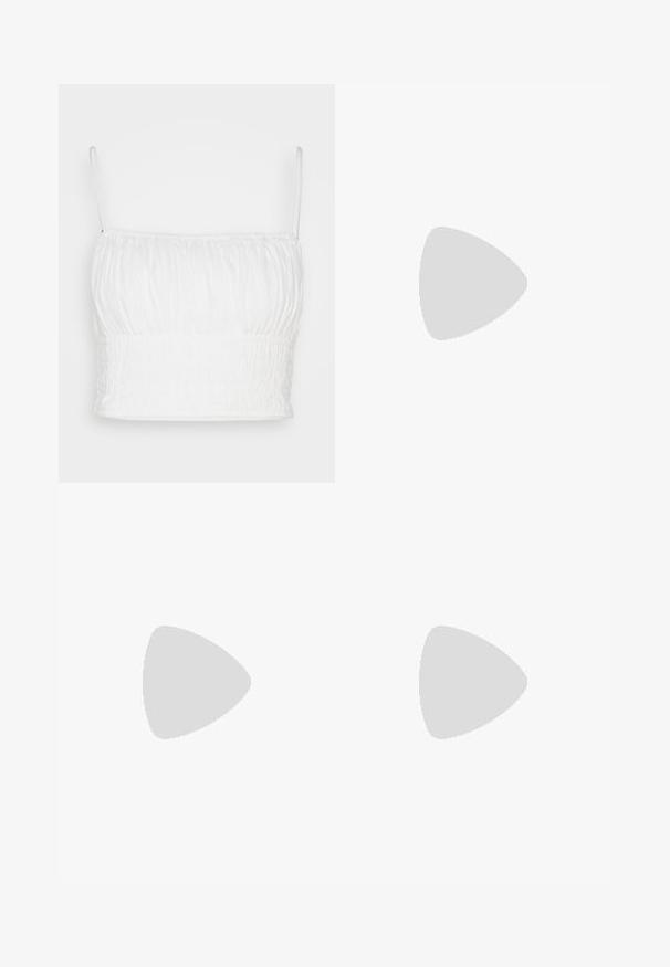 Abercrombie & Fitch BARE SCRUNCHIE CAMI - Top - brilliant white; Khaki cargo nohavice s rovnými nohavicami, vyrobené z bavlnenej zmesi, s viacerými vreckami a zapínaním na gombík.; Béžové žabkové sandále s textúrovanou podrážkou a bronzovými kovovými pásikmi v tvare Y na jednoduchom bielom pozadí.; Okrúhle slnečné okuliare s hnedým nádychom a lesklým burgundským rámom. Úzke ramená s jemným brandovaním. Plochej šošovky dizajn.
