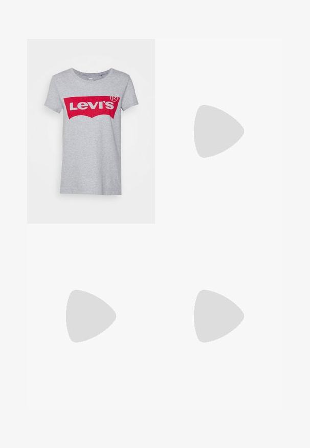 Harmaa puuvillapaita, jossa on suuri punainen Levi's-logo rinnassa, klassinen pyöreä pääntie ja lyhyet hihat.; Musta korkeavyötäröinen slim fit -farkut, joissa on etu- ja takataskut, nappikiinnitys ja vyölenkit, esitetty valkoista taustaa vasten.; Mustat nahkaiset nauhattomat bootsit, joissa on teksturoitu pinta, keltainen tilkkutie ja tukeva, läpinäkyvä pohja. Yhdistetty raidoitettuihin housuihin, joissa on vetoketju.; Hope hopea, muodoltaan pyöreät, sileän kiiltävä pinta ja yhtenäinen leveys koko matkalta. Minimalistinen muotoilu ilman lisäkoristeita.