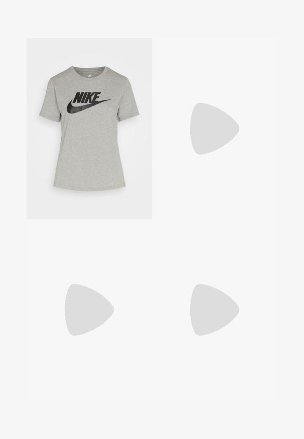 Camiseta de algodón gris con un logo negro de Nike en el pecho. Mangas cortas y un diseño clásico de cuello redondo.; Pantalones de chándal negros hechos de una mezcla de algodón, con una cintura elástica ajustable, piernas rectas y un logo blanco de Nike en el lado izquierdo.; Zapatillas Nike Air Max 90 blancas con parte superior de malla y cuero, que cuentan con una unidad de aire visible, combinadas con calcetines blancos con relieve y logotipo negro.; Bolso tote de nailon negro con diseño de cintas horizontales, asas dobles y dos acentos decorativos de hardware. Pequeño logotipo en la parte frontal.