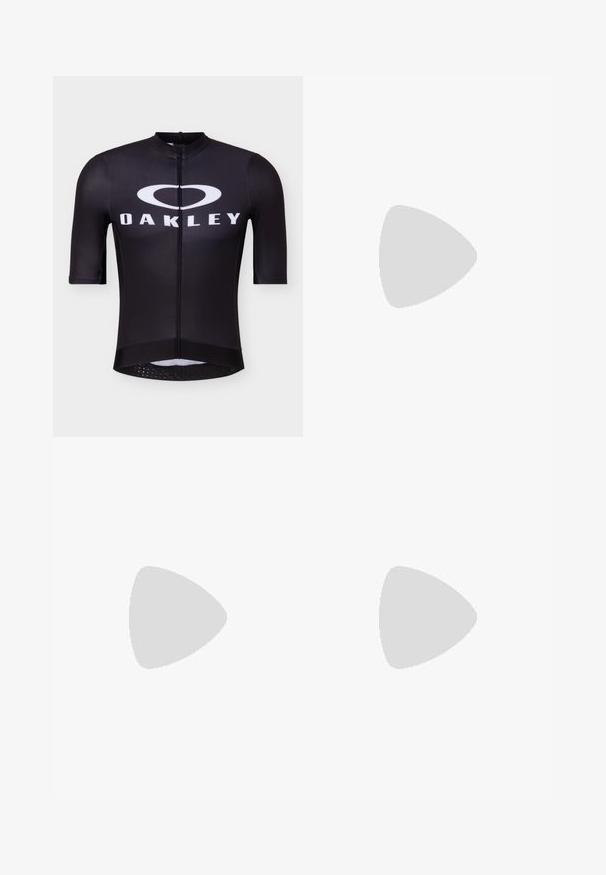 Schwarzes Radtrikot mit kurzen Ärmeln, Frontreißverschluss und weißem Oakley-Logo auf der Brust.; Vaude MENS MATERA WARM  - Bib-Tights - black; Schwarz-weißer Adidas Terrex Trailrunning-Schuh mit dicker Sohle und griffiger Außensohle, Seitenansicht auf schlichtem hellem Hintergrund.; Schwarze rechteckige Sonnenbrille mit dunklen Gläsern und matter Oberfläche. Mit "ARNETTE"-Markierung an der Seite, geraden Bügeln und einem robusten Design.
