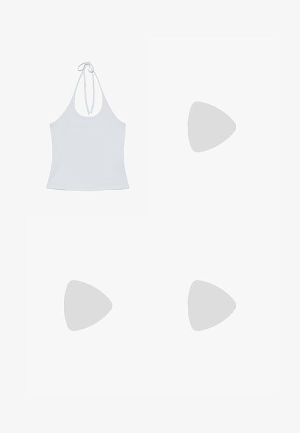 Top blanc sans manches à col halter avec fermeture par lien dans le dos, tissu lisse et design simple.; Shorts roses avec une taille élastique, coupe au genou et texture lisse. Pas de coutures visibles ni de poches.; Baskets Adidas en suède rose avec des bandes blanches, une semelle en gomme, un talon violet et un marquage "SPEZIAL" sur le côté.; Sac à main rose rembourré avec un design arrondi, fabriqué à partir d'un matériau brillant. Dispose d'une poignée froncée et d'une fermeture éclair pour un accès sécurisé.