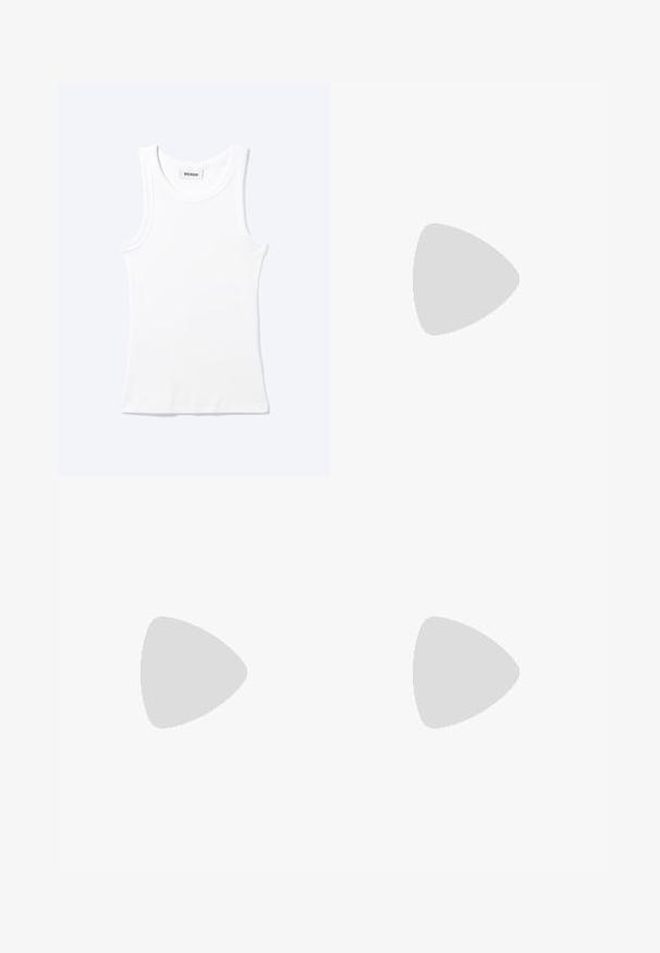 Camiseta sin mangas blanca con textura de canalé, cuello redondo y una pequeña etiqueta que dice "WEEKDAY" en el interior del cuello.; Pantalones de mezclilla azul de pierna ancha y cintura alta, con pliegues delanteros, trabillas para cinturón y cierre de cremallera oculto.; Botas de cuero marrón hasta la rodilla con una textura suave, que cuentan con una correa ancha y detalles de hardware triangulares, suelas de goma planas.; Even&Odd Bolso de mano - brown