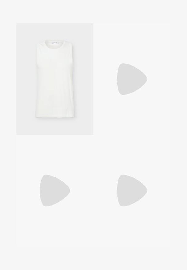 Top blanco sin mangas con cuello redondo, hecho de tela lisa, mostrado plano sobre un fondo claro.; Pantalones de lino beige con un acabado texturizado, que cuentan con un diseño de pierna recta, dos bolsillos frontales y un cierre de botón en la cintura.; Zapatillas de ante beige con suelas de goma blanca, puntera redondeada y seis ojales para los cordones. Textura suave con un diseño minimalista.; Cinturón de tela trenzada marrón con extremos de cuero oscuro y una hebilla metálica rectangular plateada sobre un fondo blanco.