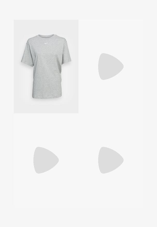 Nike Sportswear TEE  - Camiseta básica - grey heather; Pantalones de chándal grises con una textura suave, cinturilla elástica y detalle de cordón. Diseño de pierna ajustada con un ajuste casual.; Zapatilla Nike Air Force 1 gris con puntera perforada, parte superior de cuero suave, suela gruesa y detalle en relieve 'AIR' en el talón.; Gafas de sol rectangulares negras con lentes oscuros, montura de plástico grueso y patillas anchas. Superficie lisa y diseño anguloso.