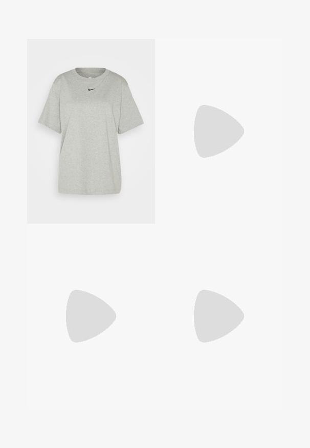 Camiseta de algodón gris con cuello redondo y mangas cortas. Presenta un pequeño logo de Nike en negro en el pecho. Diseño simple y de corte relajado.; Pantalones de chándal negros Nike con cinturilla elástica y cordón, piernas ajustadas, tobillos con puños y pequeño logo blanco de Nike en el muslo derecho.; Zapatilla de running de malla gris con un distintivo swoosh en rosa y amarillo, acentos negros y una suela de goma texturizada. Cuenta con una puntera reforzada y un collar acolchado.; Bolsa acolchada negra con forma cilíndrica, hecha de material suave. Cuenta con una correa negra y accesorios de metal plateado. Cierre con cremallera.