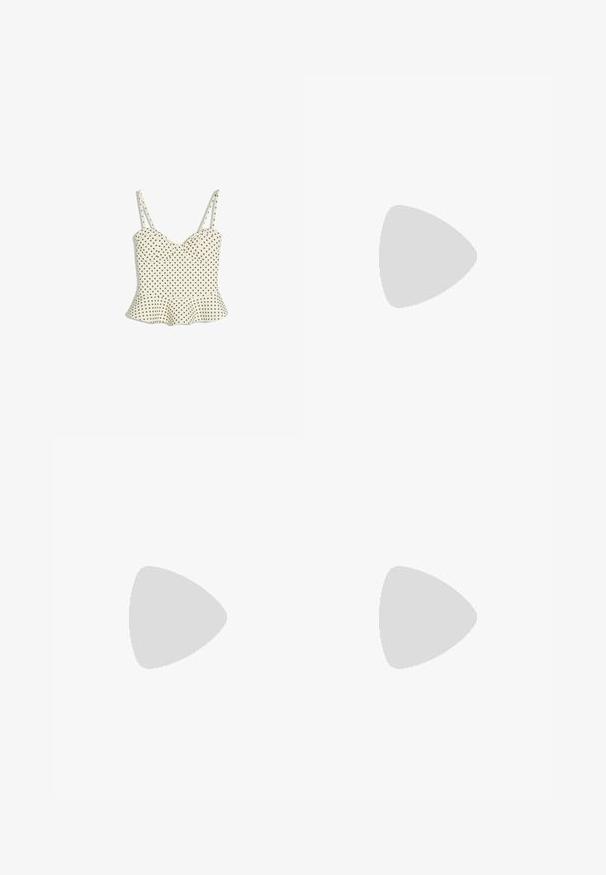 Valkoinen hihaton peplum-toppi ohuilla hihnoilla ja ruskeilla pilkuilla, jossa istuva rintamusta ja levenevä helma.; Vaaleanpunainen kuvioitu hame, jossa on virtaava, leveä lahje ja sileä, kevyt kangas. Kuvio sisältää vaalean ja tumman vaaleanpunaisen vaihtelua.; Pinkki korkeakorkoinen sandaali, jossa on ohuet hihnat ja neliönmuotoinen kärki, sijoitettuna asfaltille laatoitetun seinän taustalla.; DRAGON DIFFUSION ROSANNA - Käsilaukku - bordo