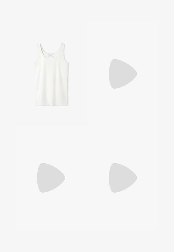Camiseta sin mangas blanca hecha de una tela suave; presenta un escote redondeado y un dobladillo recto. La etiqueta es visible dentro del escote.; Falda midi negra de corte evasé con cintura elástica y cordón ajustable, tela ligera y textura suave, presentada sobre un fondo liso.; Mango Zapatos sin cordones - black; Bolsa de ante marrón con acentos de cuero, forma estructurada, doble strap para el hombro y bordes redondeados, con una textura suave y hardware minimal.