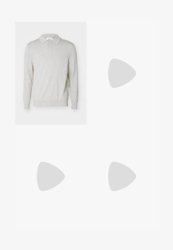 NN.07 EMERSON - Poloshirts - white pepper; Mørk marineblå linnedbukser med elastisk talje, lige ben-design og minimal tekstur. Ingen synlige mønstre eller hardware-detaljer.; Hvide og beige lavtoppede sneakers med gummisål, hvide snørebånd, detaljer i ruskind og guld "Paul Smith" logo på siden.; Lys brun læder crossbody taske med justerbar rem og lynlås, vist mod en ensartet lys baggrund.