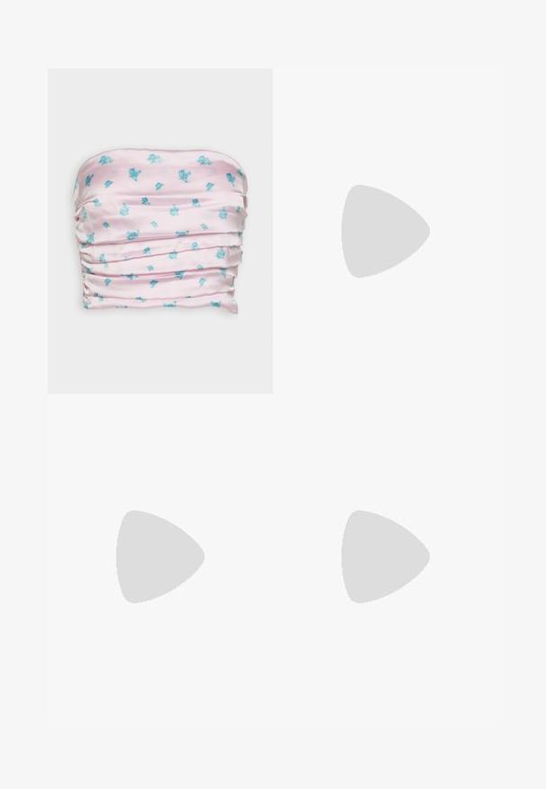 Gina Tricot PLEATED TUBE - Top - blue; Hellblau weite Jeans aus Denim, mit hoher Taille, fünf Taschen und einem klassischen Knopfverschluss. Gerader Schnitt vom Oberschenkel bis zum Saum.; Weiße Leder-Sneaker mit einer massiven Sohle, strukturierten Details und Schnürverschluss. Verfügt über geformte Akzente und eine glatte Oberfläche.; Mascara Clutch - mint