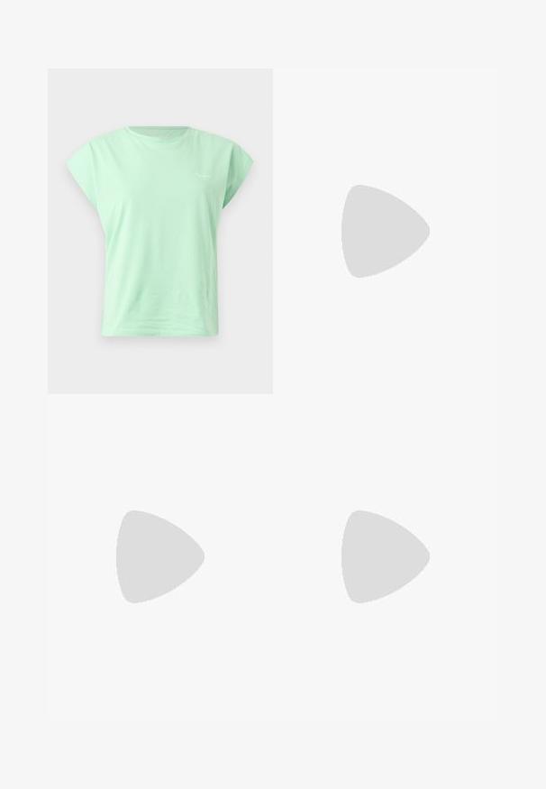 Camiseta sin mangas de algodón color verde menta con cuello redondo y logo discreto en la parte superior izquierda del pecho sobre fondo blanco.; Jeans de mezclilla azul de pernera ancha con un diseño clásico de cinco bolsillos, que cuentan con un cierre frontal de botón y cremallera, y una sutil textura deslavada.; Lauren Ralph Lauren KENDYL KITTEN-HEEL SUEDE SANDAL - Sandalias tobilleras - refined navy; Zign Bolso shopping - chocolate brown