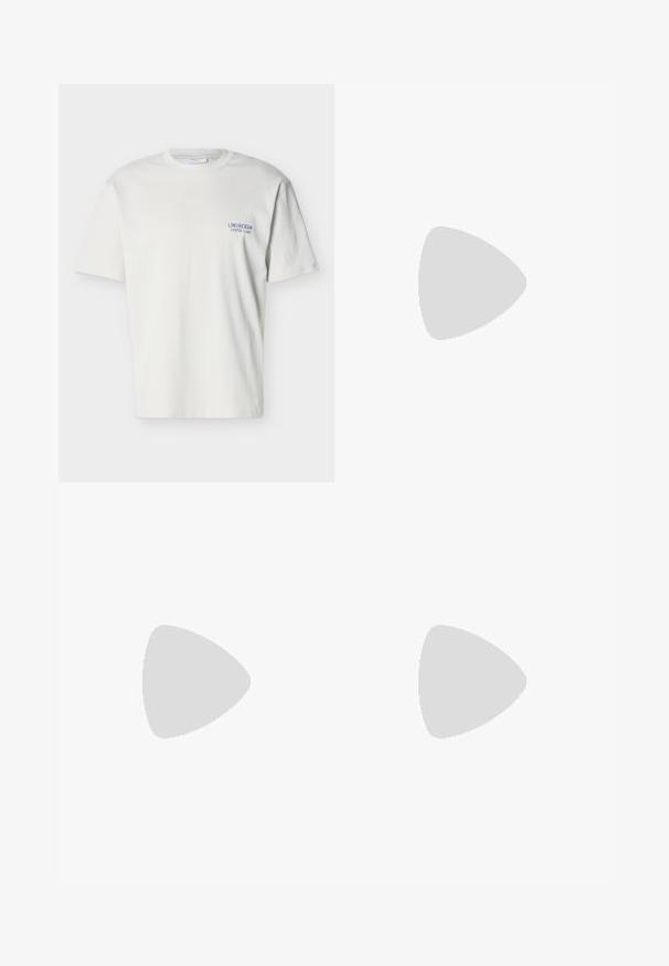 Wit T-shirt met korte mouwen en ronde hals, met kleine blauwe tekst "Lindbergh Oyster Club" op de linkerborst.; Donkerblauwe denim jeans met een rechte pijpdesign. Beschikt over een knoop- en ritssluiting, vijf zakken en contrasterende stikdetails.; Beige leren sneaker met zwart-witte strepen, ronde neus, platte rubberen zool en logo-detail op de zijkant en hiel.; BOSS JORIS - Riem - medium brown