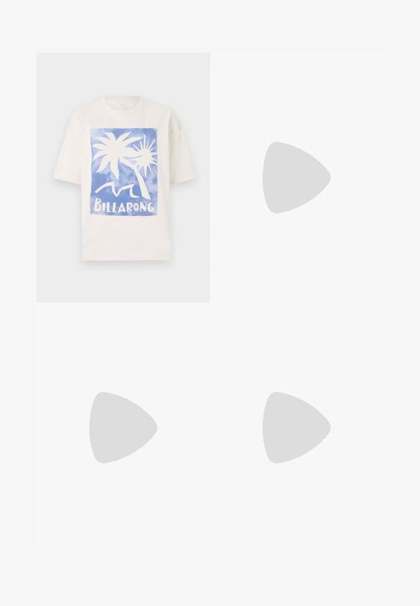 Camiseta de algodón color crema con un gráfico azul que presenta palmeras y la palabra "BILLABONG" en blanco. Manga corta y corte relajado.; Pantalones de tirantes de pana marrones con tirantes ajustables, piernas anchas y textura de estrías verticales. Presenta bolsillos laterales y un ajuste relajado.; Piernas con calcetines blancos y zapatillas Adidas Gazelle negras con rayas blancas y suelas marrones gruesas sobre un suelo alfombrado gris.; Pendientes en tono dorado con forma de manos abstractas, que presentan una superficie brillante, detalles intrincados y un poste de plata y oro para un ajuste seguro.