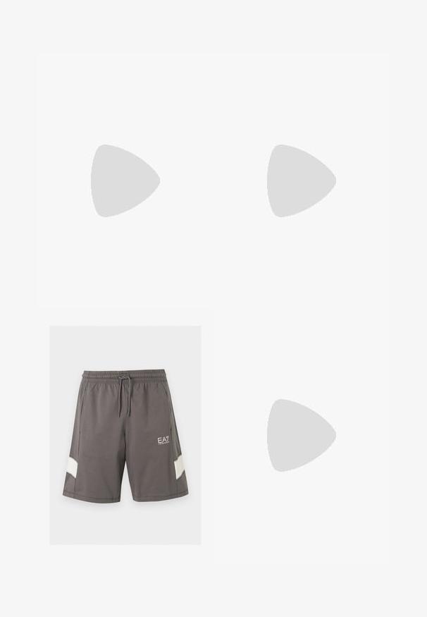 Mørkegrå langærmet T-shirt med rund halsudskæring og lille EA7 Emporio Armani-logo på venstre bryst.; Grå elastiske shorts i taljen med snøre, sidelommer, hvide stribeaccents på benene og hvid EA7 Emporio Armani logo på venstre lår.; Hvid lædersneaker med rundet tå, flad sål og snørebånd foran. Har syningsdetaljer og polstret krave for komfort.; Sorte nylon skuldertaske med en kontrasterende rem, slank rektangulær form, logo detaljer og en lynlåslomme på forsiden.
