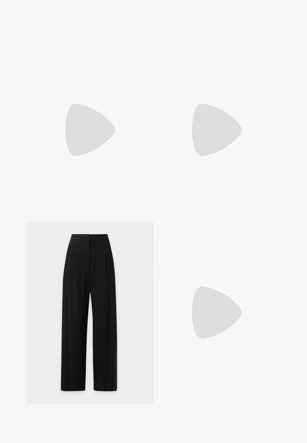 T-shirt blanc à col en V en coton avec manches courtes, présentant un petit logo sur le côté gauche de la poitrine. Texture de tissu lisse.; Pantalon noir taille haute à larges jambes, sur mesure, avec un pli à l'avant et des poches latérales, sur un fond uni clair.; Chaussures à talons hauts noires avec un design à bout pointu et une texture en cuir lisse. Associées à des pantalons ajustés rose vif.; Sac à bandoulière en cuir noir Michael Kors avec fermeture éclair supérieure, poche avant zippée en diagonale, poche à rabat avec bouton-pression et détail en chaîne argentée.