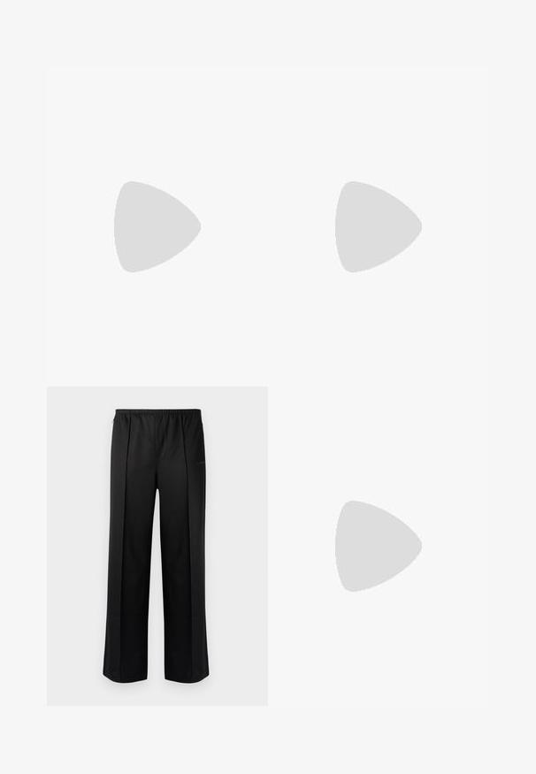 Camiseta de algodón azul marino con un estampado dorado del logo "EA7 EMPORIO ARMANI" en el pecho, mangas cortas y un escote redondo.; Les Benjamins Pantalones - black; Zapatilla de perfil bajo de cuero marrón oscuro con suela de goma negra, cierre de cordones y diseño liso y minimalista sobre un fondo claro.; Bolsa bandolera negra hecha de material texturizado. Presenta un cierre con cremallera, un bolsillo frontal con cremallera y un acento de logo metálico. Incluye una correa ajustable.