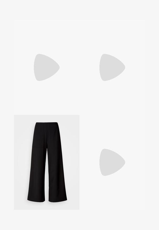T-shirt en coton blanc arborant neuf motifs floraux en corail, avec "TOM TAILOR" imprimé en dessous dans une teinte assortie. Manches courtes, col rond.; Pantalons larges noirs avec une texture lisse, présentant deux poches arrière et une taille haute, offrant une silhouette décontractée.; Chaussure Mary Jane en cuir noir avec doubles brides bouclées et détails brogue, flottant au-dessus d'un banc en bois avec en arrière-plan de l'herbe verte.; Sac hobo noir en cuir lisse avec une silhouette arrondie, doté d'une seule sangle ajustable et de détails de design minimalistes.
