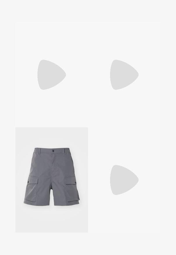 Ellesse HIRST TEE - Printtipaita - light blue; Carhartt WIP BALTO  - Shortsit - graphite; Hopeasuudet hopeanväriset, sileäpintaiset, nauhakiinnityksellä, reikäkohdistuksilla ja kuvioidulla ruskealla kumipohjalla.; Harmaa suorakulmainen pussi vetoketjuilla, mustavalkoinen köysikahva toisella sivulla ja teksti "ONLY & SONS" edessä keskellä.