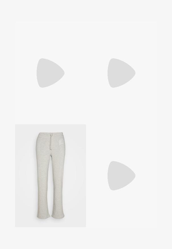 Weißes T-Shirt mit kurzen Ärmeln und V-Ausschnitt, mit kleinem Markenetikett an der unteren Seite und einem Etikett innen im Kragen.; GAP HERITAGE - Jogginghose - heather grey; Weiße Sneaker aus Leder mit grauen V-Logo-Akzenten, strukturiertem Gummiabsatz, weißen Schnürsenkeln sowie gepolstertem Zungen- und Knöchelbereich.; Silberne Creolen mit einem schlanken, elongated Design. Aus poliertem Metall gefertigt, zeichnen sie sich durch eine glatte Textur und einen minimalistischen Stil aus.