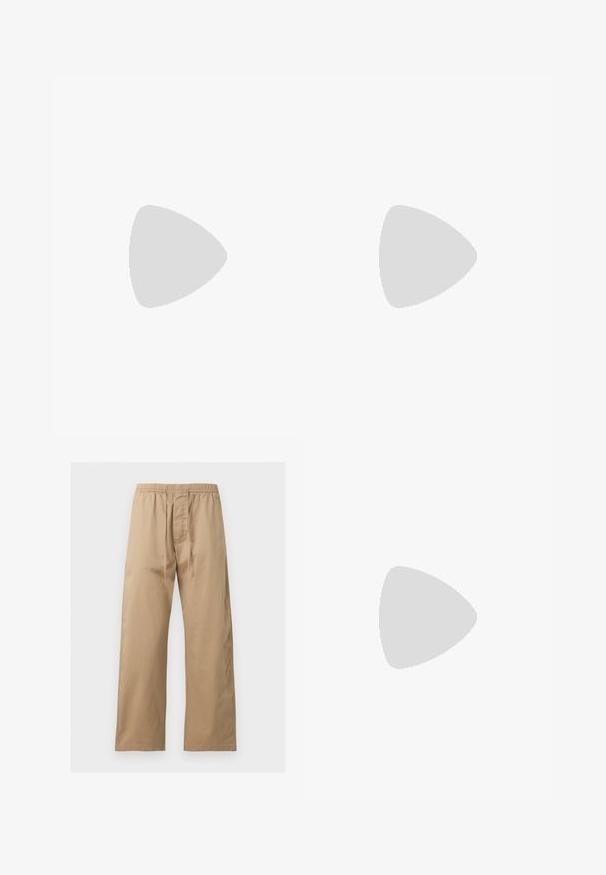 Polo à manches courtes rose clair avec col, ourlet et poignets côtelés, et un petit logo embossé sur la poitrine.; Pantalon marron clair à coupe ample avec taille élastique et cordon à l’avant, en tissu léger, présenté sur un fond uni.; Ballerine en cuir verni marron avec un bout carré et une lanière ornée d'une petite boucle dorée. Texture lisse, talon bas et design minimaliste.; Sac à main rectangulaire en cuir noir avec une longue bandoulière unique et une finition brillante, présenté sur un fond blanc uni.