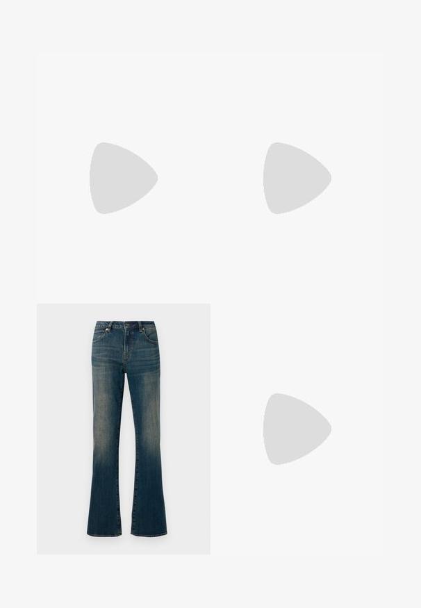 T-shirt jaune pâle côtelé à manches courtes avec un col rond et une coupe ajustée, présentant une texture douce et un design minimaliste.; Jeans en denim bleu évasés avec une finition légèrement décolorée, design à cinq poches, fermeture à bouton et détails cousus le long des coutures.; Escarpin slingback à talon haut en cuir noir avec bout pointu, boucle et détail de bride œillet à l'avant.; Sac à main en cuir noir avec boucle dorée et détails à rivets, poignées courtes et bandoulière réglable sur fond blanc uni.