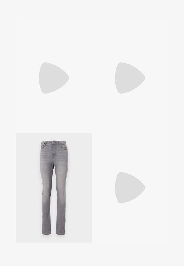 Sort bodysuit med lange ærmer, der har en mesh V-halsudskæring og samlet skulderdetalje. Glat stof med en tætsiddende form.; Grå denim bukser med lige ben, fem-lomme design og klassisk knap- og lynlås-lukning. Glat tekstur med subtil falming.; Sort højhælet sandal med et sleek design, der har en ankelrem, åben tå og glat lædertekstur.; Sort læderhåndtaske med et struktureret design, rund tophåndtag og aftagelig skulderrem. Den har en glat tekstur og en subtil glans.