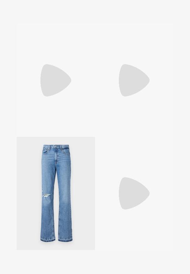 Lyseblå oversized t-shirt lavet af blødt bomuld med en rund halsudskæring og et gult solmotiv på venstre bryst.; Lysblå denim flared jeans med høj talje, der har et hul på højre knæ og syninger langs sømmene og kanten.; Grå Nike Air Force 1 sneakers med perforeret tå, glat læderoverdel, tyk sål og præget 'AIR' detalje på hælen.; Even&Odd by Zalando Solbriller - black