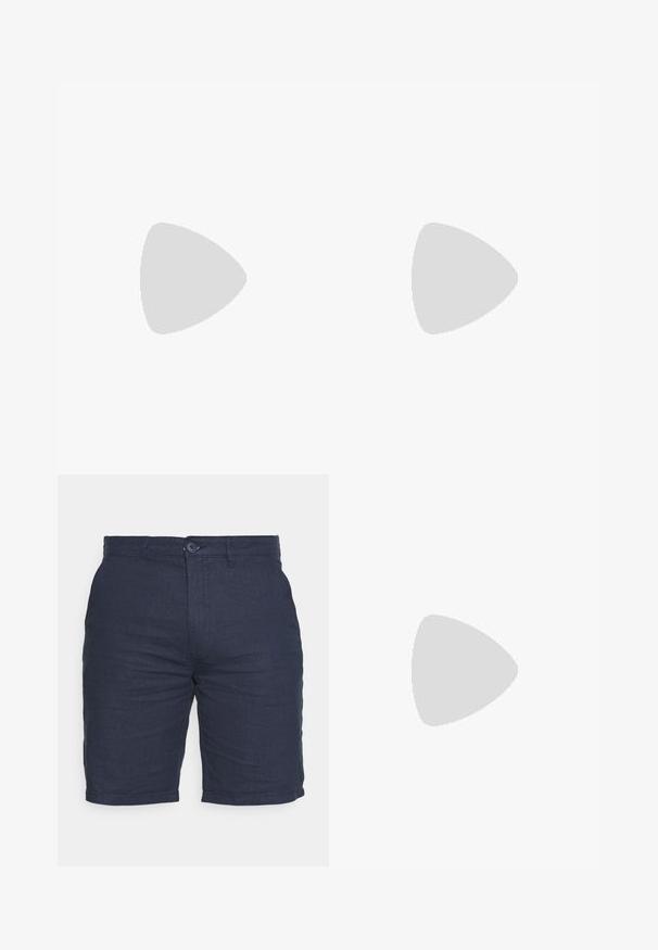 Mørkeblå kortærmet polo med krave, to-knaps stolpelukning og lille broderet logo på venstre bryst.; Mørkeblå shorts lavet af textured stof med knaplukning, har flad front og sidelommer, designet til en afslappet pasform.; Hvide lædersneakers med sorte ruskindsdetaljer; har en gummisål, rund tå og klassisk snørebåndsdesign. Side logo i sort.; Sorte plastiksig saucer med rektangulære linser, polarisede linser og metalliske detaljer på stellet for forbedret holdbarhed.