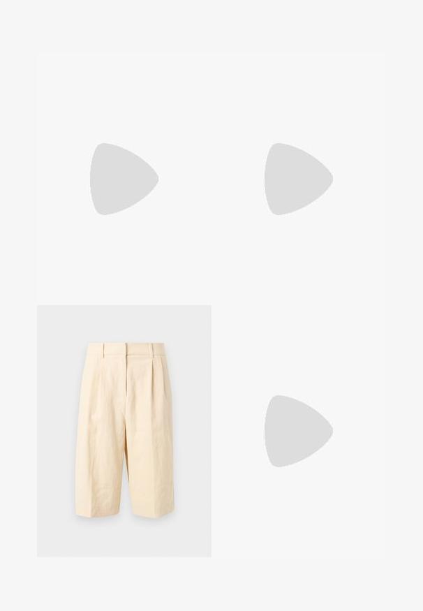 Haut sans manches à rayures marron et blanches en tissu côtelé. Il présente un encolure ronde et un petit logo à l'avant.; Short beige taille haute longueur genou avec passants de ceinture et plis devant, présenté sur un fond clair uni.; Sneaker beige avec des matériaux en daim et en maille, forme arrondie, col rembourré proéminent et semelle en caoutchouc gomme. Présente un accent de design en forme de vague.; Petit sac bandoulière rectangulaire avec base tissée marron, rabat en cuir noir et sangle réglable sur fond blanc.