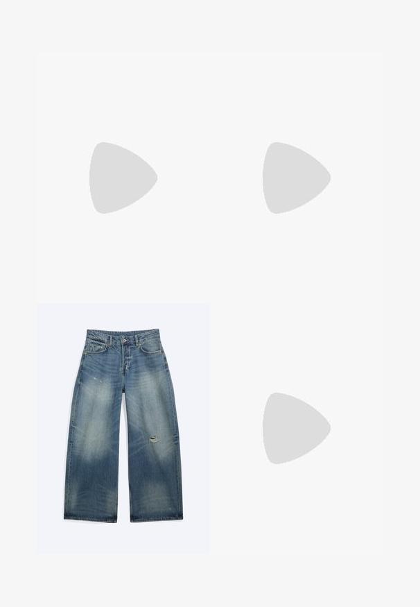 Top halter negro hecho de una tela suave y elástica. Presenta un escote en V profundo y un borde de encaje a lo largo del escote y la espalda.; Vaqueros de mezclilla azul de corte holgado con zonas descoloridas y un pequeño desgarro en el muslo derecho, con bolsillos delanteros y trabillas para cinturón.; Zapatillas de cuero blancas con rayas negras, suela de goma, puntera redonda, cierre de cordones y caperuza de ante gris suave.; Gafas de sol negras en forma de ojo de gato con lentes gris oscuro, marco de plástico elegante, esquinas puntiagudas y patillas rectas. Sin herrajes ni acentos visibles.