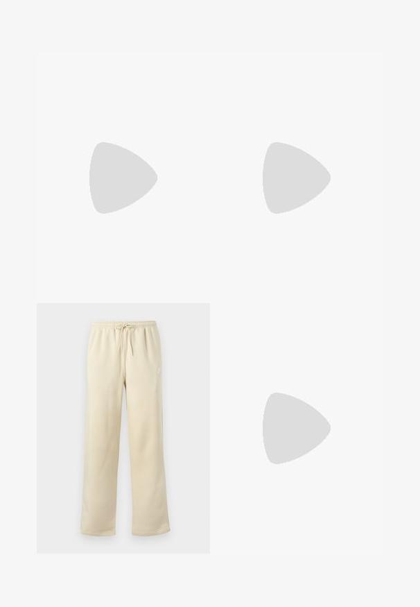 Mustapaita, jossa on lyhyet hihat, pyöreä kaula-aukko ja pieni valkoinen Nike-logo vasemmassa ylärinnassa. Sileä rakenne. Klassinen malli.; Beiget värilliset väljästi istuvat collegehousut, joissa on joustava vyötärönauha ja kiristysnyöri, vasemman reiden kohdalla pieni valkoinen Nike-logo.; Valkoinen Nike Air Max -lenkkari harmaalla Swoosh-logolla leijuu betonireunuksen yllä, näyttää sivun ja edestä yksityiskohdat.; Kompakti oliivinvihreä olkalaukku mustalla hihnalla, etupuolella vetoketjutasku punaisilla vetimillä ja "montagne"-merkki auringonlaskuraitoineen.