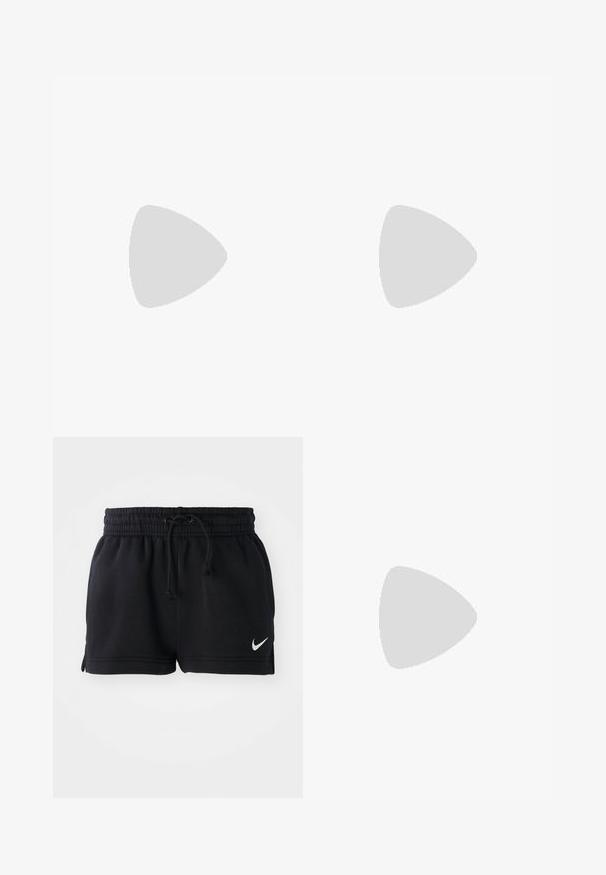 Korte mouw, cropped zwart geribbeld t-shirt gemaakt van zachte stof, met een klein wit Nike-logo op de borst.; Zwarte sportieve shorts van zacht materiaal, met een elastische tailleband en koord, zijsplitten en een klein wit logo op de zoom.; Witte Nike Air Max 90 sneakers met een bovenwerk van mesh en leer, voorzien van een zichtbare luchtunit, gecombineerd met witte geribbelde sokken met een zwart logo.; Zilveren oorringen met een dun, glad ontwerp; langwerpige ovale vorm; gepolijste afwerking; voorzien van een veilige haaksluiting.