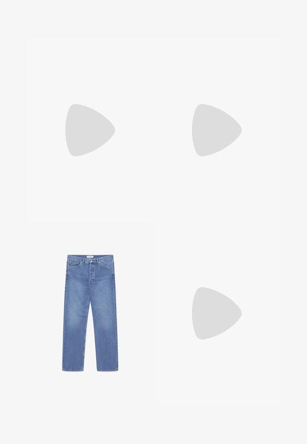 Krátky rukáv tričko s crewneck výstrihom v tan farbe, na ľavej strane hrudníka so malým okrúhlym nášivkom s bielym písmenom "W".; WOOD WOOD WW TYPE 2 DENIM STRAIGHT LEG - Džínsy s rovným strihom - ocean; Biela teniska s jemne štruktúrovaným zvrškom zo semišu a kože. Má zaoblenú špičku, viazanie na šnúrky a kontrastnú béžovú gumovú podrážku.; Svetlohnedá kožená crossbody taška s nastaviteľným popruhom a zipsovým uzáverom, zobrazená na jednoduchom svetlom pozadí.