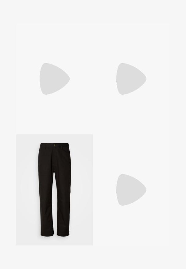 Olivegrünes Kurzarm-T-Shirt aus Baumwolle mit Rundhalsausschnitt und einem kleinen quadratischen Logopatch auf der linken Brust. Glatte Textur.; Schwarze Baumwollhosen mit geradem Schnitt, Gürtelschlaufen, einem Reißverschluss vorne und einem einzelnen Knopfverschluss. Glatte Textur ohne sichtbare Muster.; Schwarze Ledersneaker mit weißer Sohle, ausgestattet mit Perforationen, Schnürdesign, Logo an der Seite und kontrastierenden Fersendetails in Weiß und Braun.; Schwarze Umhängetasche aus strukturiertem Stoff, mit Logo auf der Vorderseite, Reißverschluss und verstellbarem Tragegurt. Verfügt über eine glatte Lederbesatz.