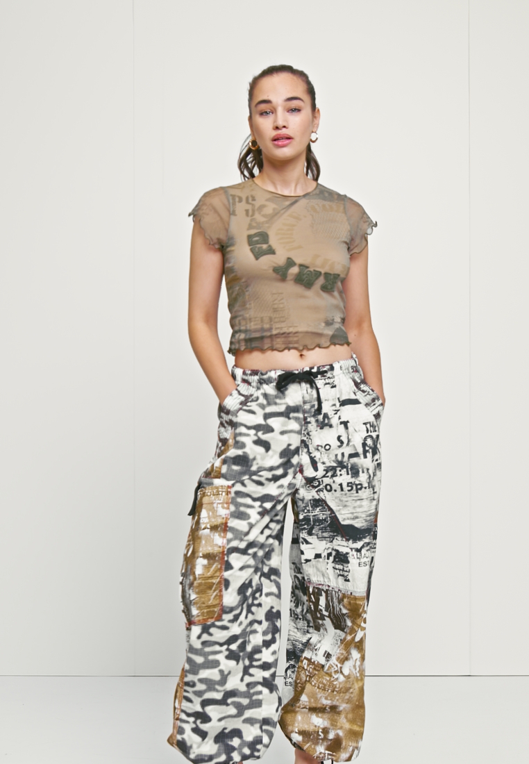 Jaded London PATCHWORK CARGO PARACHUTE PANTS MIXED GRUNGE PRINTS