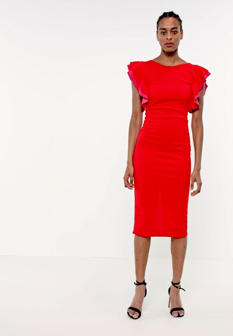 WAL G TALL CONTRAST FRILL SLEEVE MIDI DRESS - Jerseykjole - red/fuchsia ...