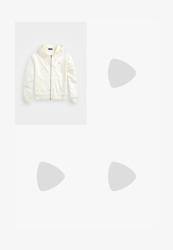 Biela zipsová mikina s kapucňou na šnúrku, predné vrecká, rebrované manžety a malá vyšitá logo na ľavej strane. Mäkká bavlnená tkanina.; Zelené bavlnené tričko s kruhovým výstrihom. Má krátke rukávy a malú modrú nášivku na ľavej hrudi. Hladká textura, klasický strih.; Bežové ľanové nohavice so strihaním do rovna, so 'dvoma prednými záhybmi, s gombíkovým zapínaním a bočnými vreckami. Textúrovaná látka s hladkým povrchom.; Tenisky v béžovej, krémovej a olivovo zelenej farbe, vyrobené zo semišu a kože, s okrúhlou špičkou, minimalistickým dizajnom a gumovou podrážkou.