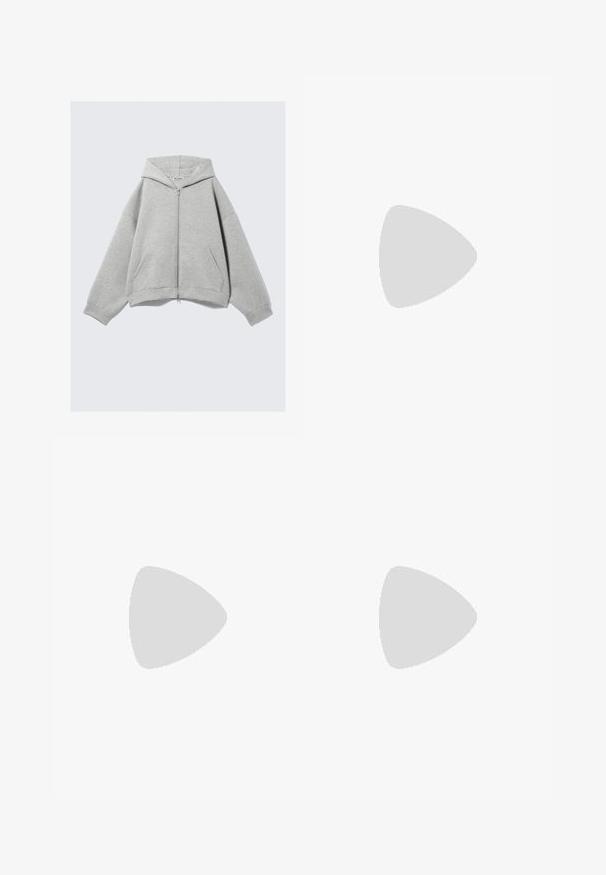 Grijze zip-up hoodie gemaakt van zachte stof. Heeft een capuchon, lange mouwen en twee voorzakken. Ontspannen pasvorm met ribgebreide manchetten en zoom.; PULL&BEAR STRAPPY - PACK OF 2 - Top - grey; Gebreide shorts in grijs en bruine strepen. Voorzien van een aansluitende tailleband en een gladde textuur, met duidelijke kleurblokken.; Onitsuka Tiger MEXICO 66 - Sneakers laag - silver off white
