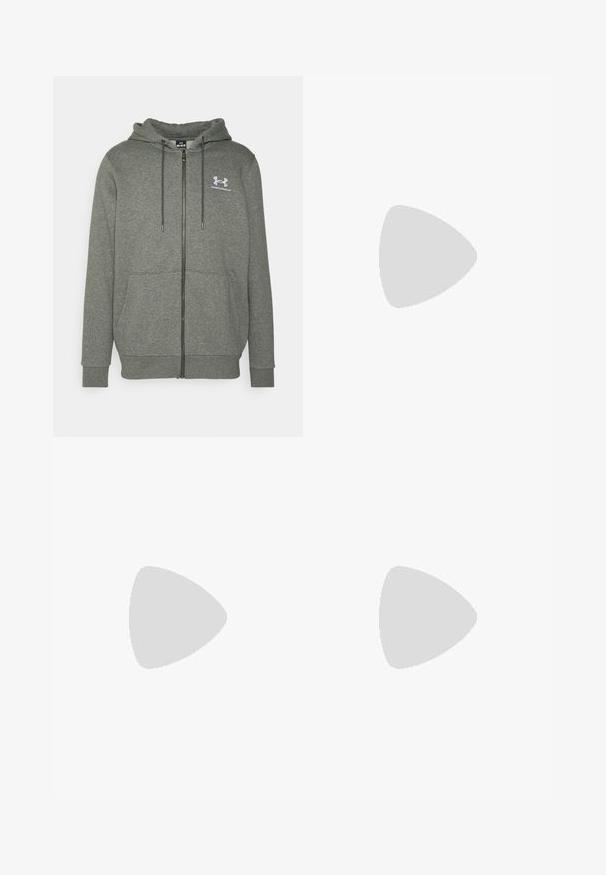 Grå hettejakke med glidelås laget av mykt materiale, med snorhette, frontlommer og en liten logo på brystet.; Hvit treningstopp med korte ermer laget av glatt stoff. Har rund hals og grått logo på venstre bryst, med sidesplitter i kanten.; Champion ICONS TONAL CUFF LARGE LOGO - Joggebukse - anthracite; Sorte svarte treningssko med mesh-overdel, forsterket tå, teksturert mellomsåle og bakre stroppe for enkel påkledning. Logo vist på siden.