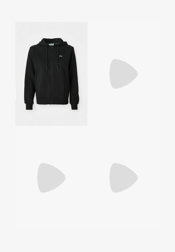 Juoda zip-up džemperis pagamintas iš minkštos medžiagos. Yra su šnervomis antkapšiu, gumuotais rankogaliais, šoninėmis kišenėmis ir maža žalia logotipu ant krūtinės.; Juodas medvilnės marškinėlis su apykakle, trumpomis rankovėmis ir maža žalia siuvinėta logotipu kairėje krūtinės pusėje. Paprastas dizainas.; Balti sportiniai džinsai su elastinga juosmens juosta, siaurėjančiais aplikais ir mažuoju žaliu logotipu kairėje šlaunies pusėje. Pagaminti iš minkštos, tekstūruotos medžiagos.; Balti sportiniai bateliai su lygia oda, apvaliu pirštu ir raištelių užsegimu. Yra įspaustas logotipas ir pilkas akcentas ant kulno. Lygus gumos padas.