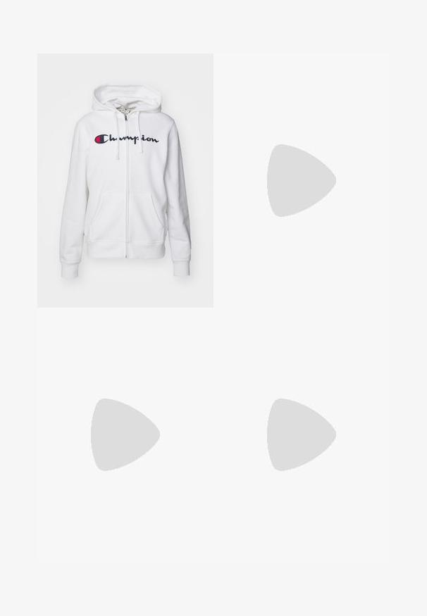 Champion ICONS FULL ZIP HOODIE - Felpa con zip - white; Reebok BASKETBALL - T-shirt con stampa - white; Reebok IDENTITY SMALL LOGO JOGGER - Pantaloni sportivi - medium grey heather; Reebok NFX TRAINER - Scarpe da allenamento - white/black/optimum blue